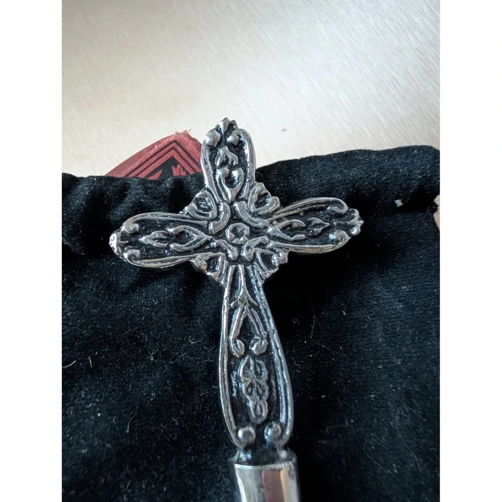 Vintage Silver Plated Spoon Cross Handle‎ Sugar Nut Scoop with Pouch Religious